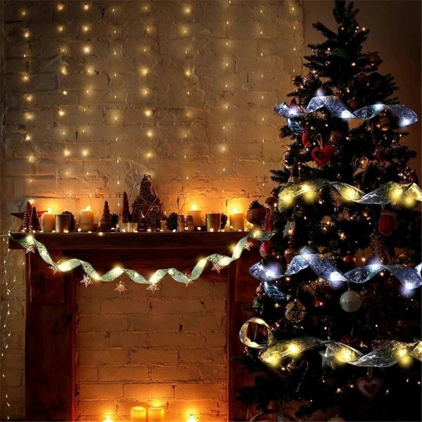 LED-lysrekke med julefestivalbånd, blinkende lys, bursdagsgavebokslys 3.8-Silver Ribbon-Color 5M50led-Battery