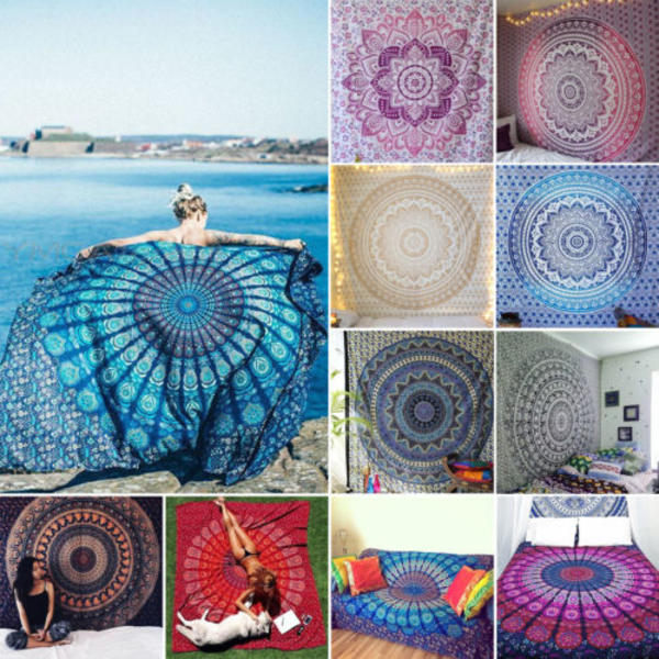Väggbonad Mandala Hippie Sängöverkast Sjal Yogamattor B