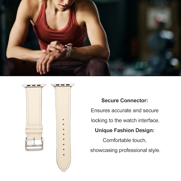 Smartwatchband, Armband i Läder, Smartwatchtillbehör för IOS Watch Series SE 8 7 6 5 4 3 2 1 42mm 44mm 45mm Beige