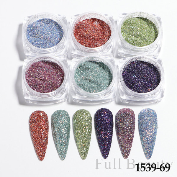 6 stk negleklistremerker Farger Glittersett Høst og vinter Diamant i rusken Rosa Champagne paljetter Nail Glitter Nail A