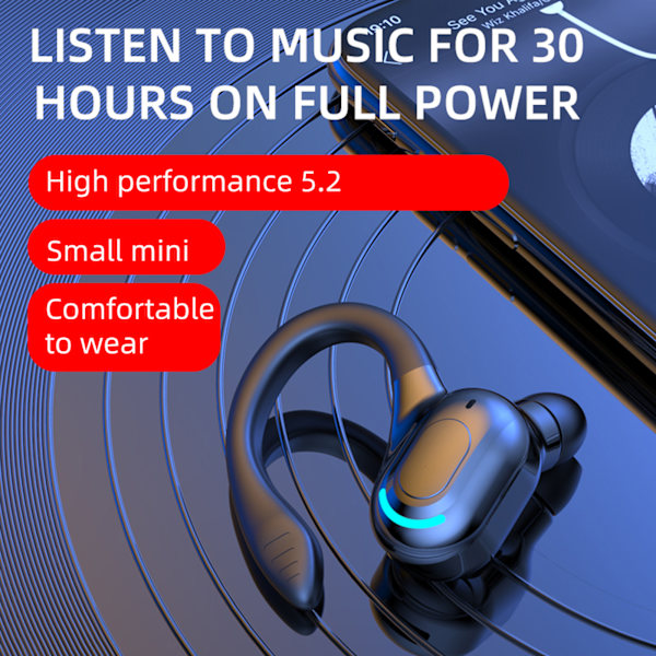 Bluetooth 5.2 Langaton Kuuloke Korvakoukku Ergonominen Yksipuolinen Kuuloke