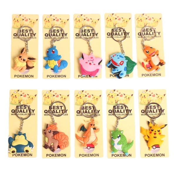 10 Magiska Baby Pet Elf Nyckelringar Pikachu Miaofrog Snorlax Sandshrew Snabb Draken Hänge 10 Pieces