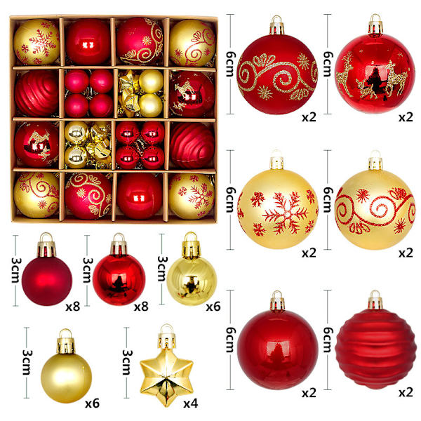 Julgranskulor 44 st Målade Forma Papplåda 3-6cm Passar Juldekorationer Galvaniserad Kulhänge 9