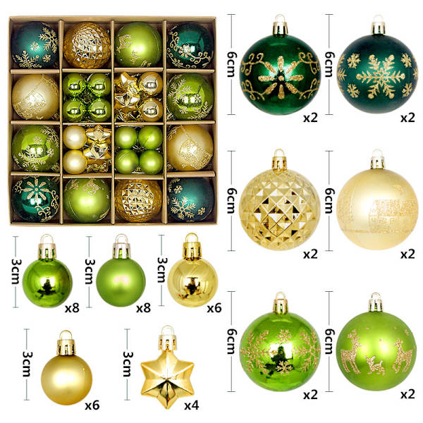Julgranskulor 44 st Målade Forma Papplåda 3-6cm Passar Juldekorationer Galvaniserad Kulhänge 9