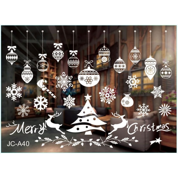 Juldekorationer Färgglad jul statisk klistermärke Vit snöflinga väggdekor Glas klistermärken jul 10