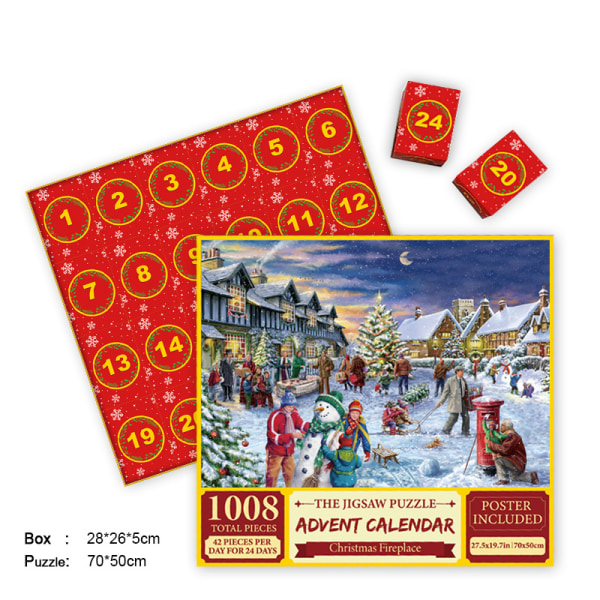 Jule-nedtællings-adventskalender Blind Box 1008 Brikker Puslespil for Voksne Stressaflastende Overraskelsesgave B