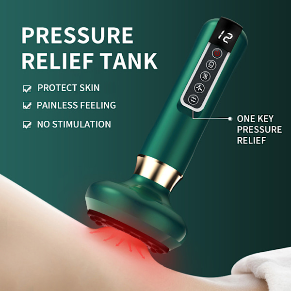 Elektrisk skrapeinstrument for lading, skraping, cupping og åpning av meridianer 12 levels green