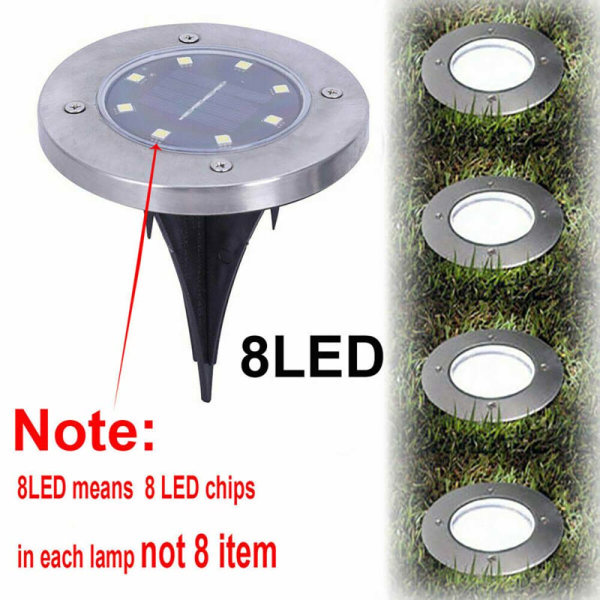 8 LED Solar Ground Lights for Pathway Yard 1 stk Varmt lys