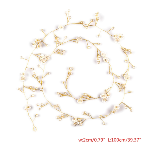 Hårbånd til kvinder - Bryllup Diadem med blade, perler og krystaller - 100 cm - Guld