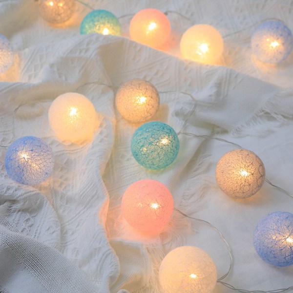 LED Julefestival Hjem Nyttår Dekorativ Lampe Cotton Ball Lighting Chain Vine Bal Colored Lantern Candy Color 6M40led Battery