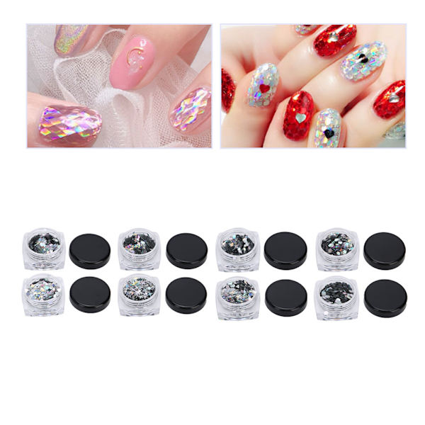 8 st Nail Sequins DIY Nagelsmycke Dekoration Glittrande Sequins Tillbehör för Nagelsalong