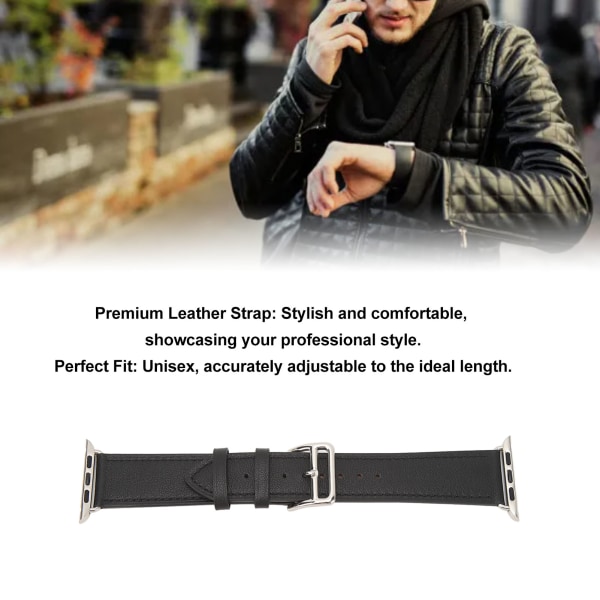 Smart Watch Band Urrem Læder Smart Watch Tilbehør til IOS Watch Series SE 8 7 6 5 4 3 2 1 42mm 44mm 45mm Sort