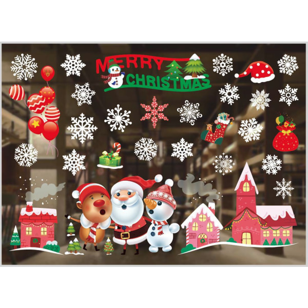 Juldekorationer Färgglad jul statisk klistermärke Vit snöflinga väggdekor Glas klistermärken jul 20