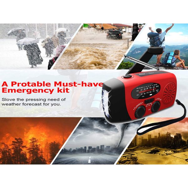 2000mAh Powerbank Multifunktionell Solradio Handvev Strömgenerering radio Red