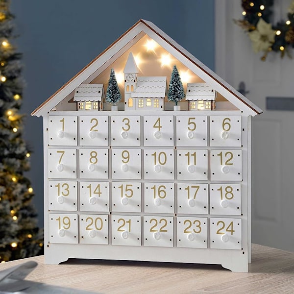 Adventskalender med 24 Lådor Hus Tall DIY Nedräkningskalender Mångsidig Hantverksförvaringslåda white