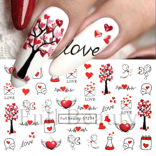 L Nagelklistermärken Romantiskt björnkärleksbrev med hjärtat, kärleksträd vattenstämpelklistermärken FB-STZ26