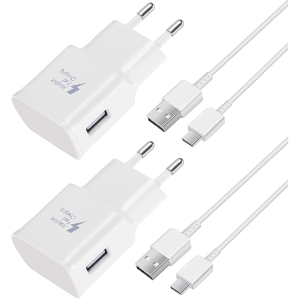 2 st Snabbladdare, 1,2 m Kabel, Kompatibel med Samsung Galaxy S22 S21 S20 S8 S10 S9 Plus Note 7 8 9 10 A53 LG, HTC 2-pack/black