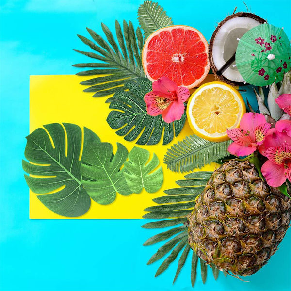 60 st/set Simulerade Tropiska Löv Hawaii Dekoration för Hemmet