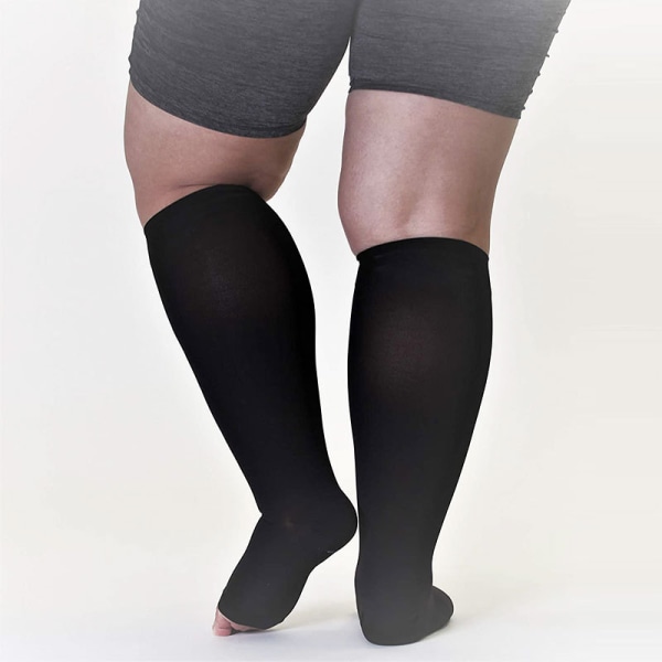 Open Toe Plus Size kompresjonssokker Elastiske sokker svart 5XL