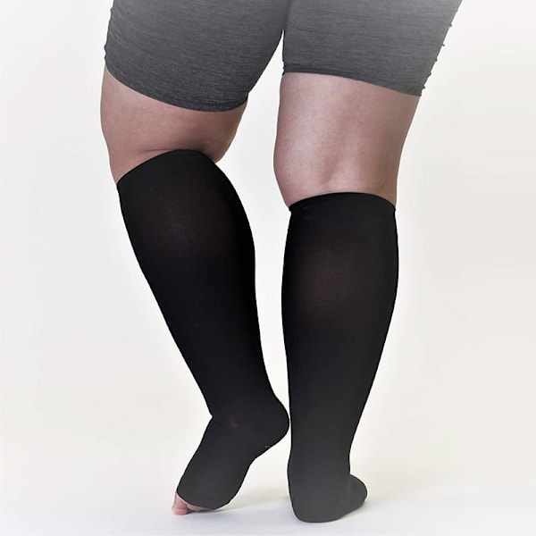 Öppna tå Plus Size Kompressionsstrumpor Elastiska Strumpor svart 4XL