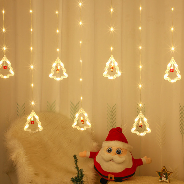 Juldekorative lysslyngelys Fem-spiss stjernegardinlys LED farget lampe Christmas Tree Battery Type