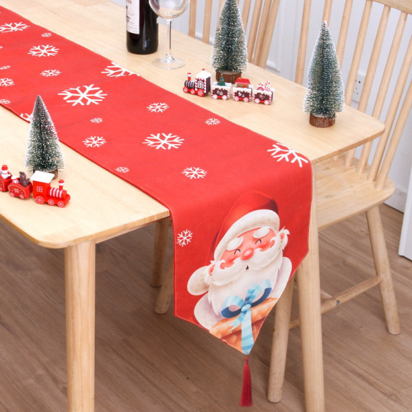 Christmas Table Runner Kaksikerroksinen puuvillainen pellava Creative Printing Snowman Old Man -pöytä HL Table Runner 06 180*33cm