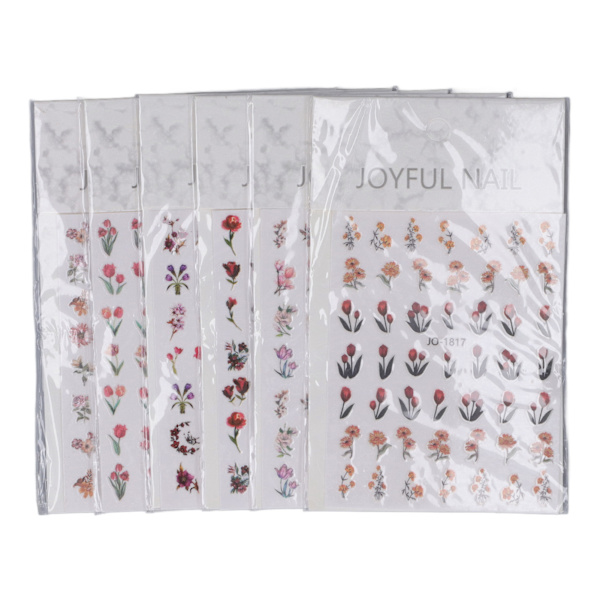 6 Ark Neglekunst Stickers 3D Blomster Negle Stickers Forår Sommer Selvklæbende DIY Blomster Design Manicure Tips Dekoration