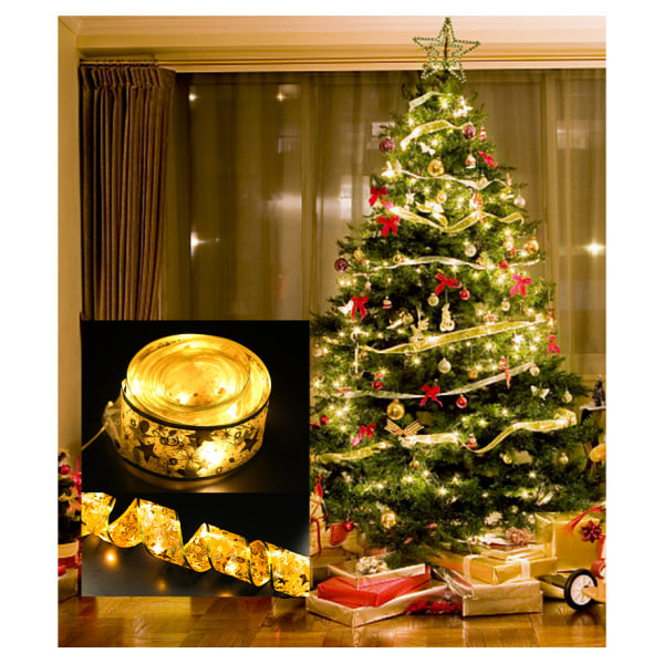 Jul dobbeltlag bronzing trykt kobbertråd lyskæde bånd Fem-spidset stjerne lysende bånd Gold/2 M/Battery
