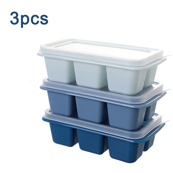 3 kpl Silicone Mini 6 Blocks Muoto Kannen kanssa Ice Blue 3 KPL