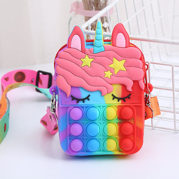 Ny Taske Prinsesse Møntpung Silikon Crossbody Voksen og Børn Dekompression Sød Legetøj Tegneserie Taske Rainbow