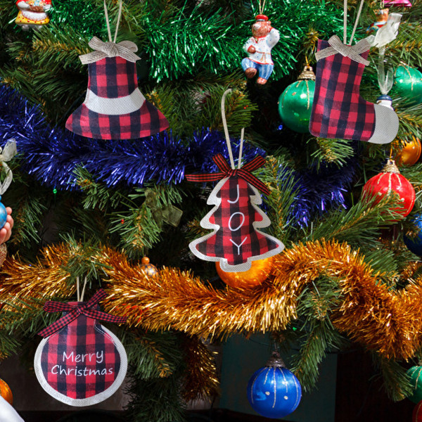 Jul Håndlaget filt ornamenter Juletre dekorasjon Jul Rød Svart Buffalo Plaid Jul E