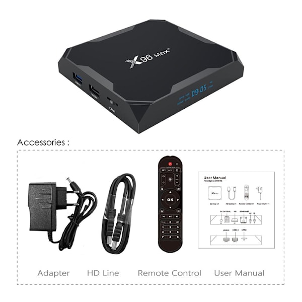 8K Full HD Mediaspelare x96 MAX+ - KODI, WiFi TV Box IPTV - 9.0 4+32GB