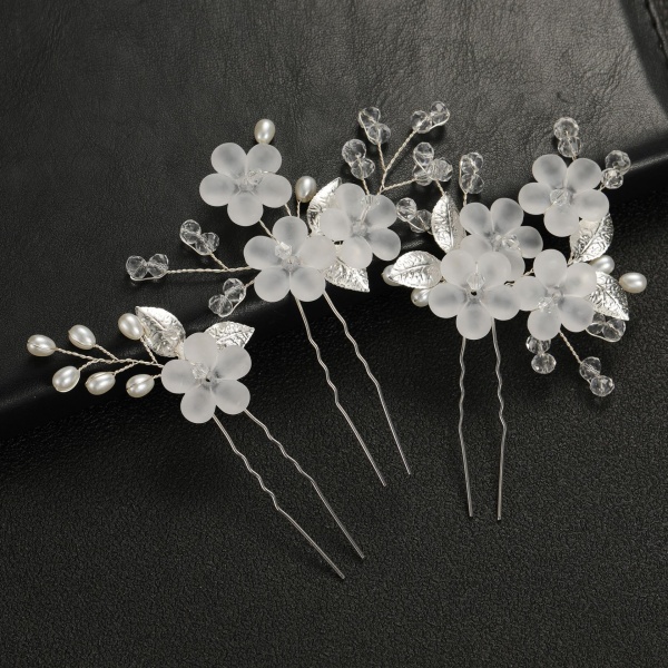 U-muotoinen hiusneula, jossa kukka ja lehdet morsiamen hääpäähinesarjat viisi kappaletta 3