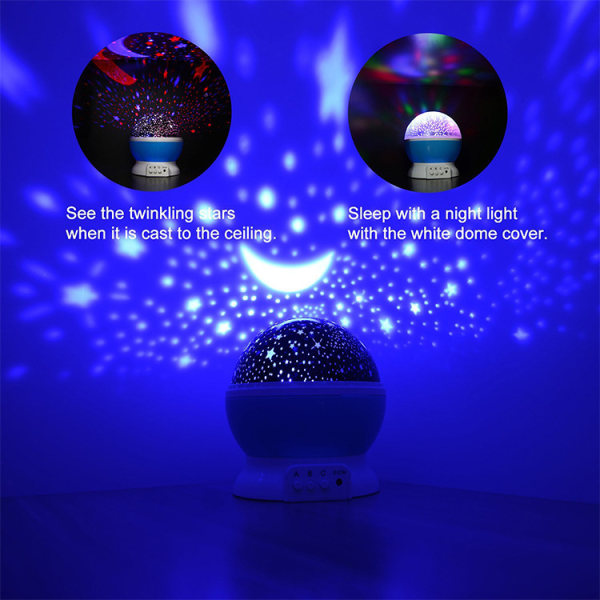 LED Automatisk Roterande Stjärnhimmel Liten Nattlampa USB Stjärnprojektion Bordlampa Nattlampa Blue Starry Sky DC  5V