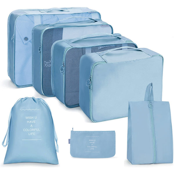 7 stk. rejseopbevaringsposer Lagoon Blue