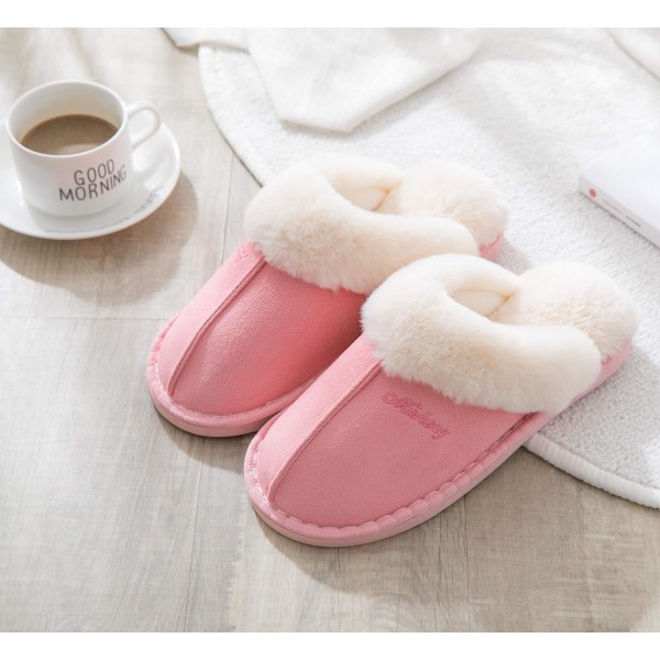 Dames Hjemmesko Vinter Varme Memory Foam Fluffy Slip-on /Anti-Skid Sål, Hjemmesko Indendørs Og Udendørs Pink 38.5/40 EU