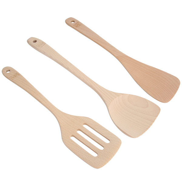 Sett med 3 ubehandlede trespatler - Kjøkkenredskaper for matlaging, egnet for bruk på non-stick panner