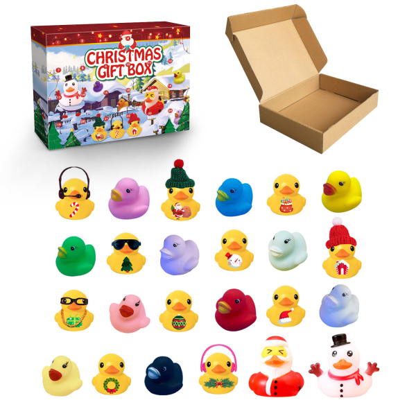 Juleand Adventkalender med Gummibader - 24 Kvadratiske Italienske Gummibader i Blindboks 31*22*5cm