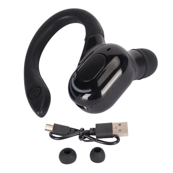 Bluetooth 5.2 Headset HiFi Stereo Lyd HD Opkald Støjreduktion IPX4 Vandtæt Trådløs Bluetooth Øretelefon Enkelt Øre Sort