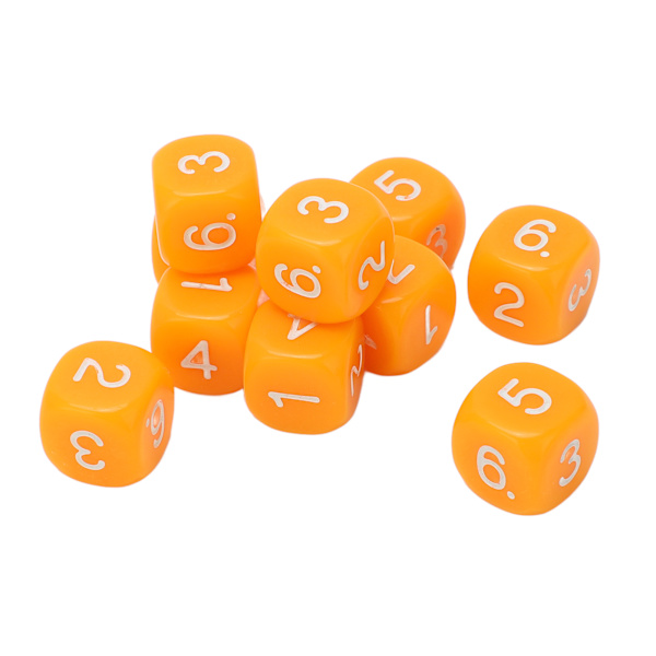 20 kpl 6-sivuista numerokuutiota pyöristetyillä kulmilla, muoviset, lautapeliin ja opetusvälineeksi, oranssit