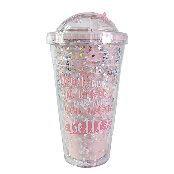 Vanflaske med sugerør drikkeflaske 280-480ML rosa
