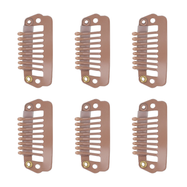 50 st 8-tandade Snap Comb Perukclips Rostfritt Stål Snap Clips med Gummifäste för Hårförlängningar Peruker Ljusbrun