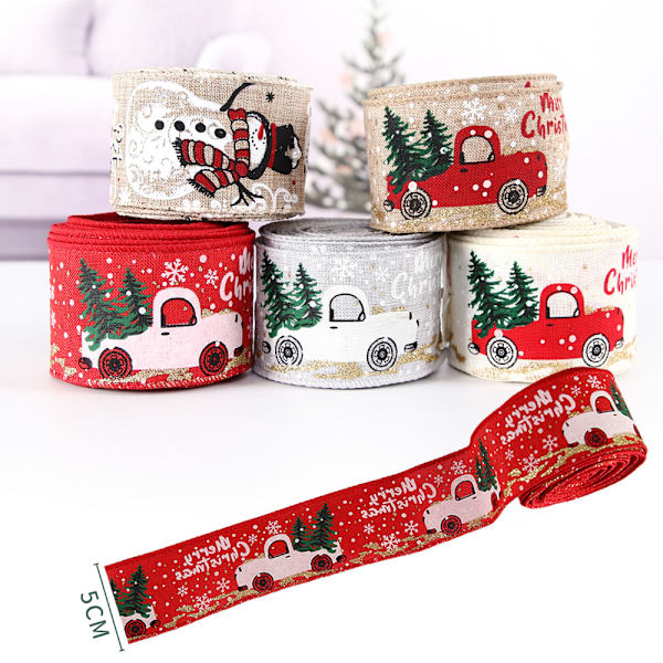 Julepynt Julebånd Juletræspynt Hængende Pynt Farverigt Bilprintbånd 6M Christmas Khaki