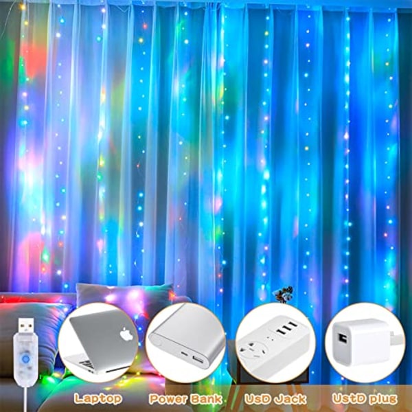 3m X 3m, 300 LEDs USB LED String Lights Färgglada 8 lägen med fjärrkontroll, String Light för jul 1
