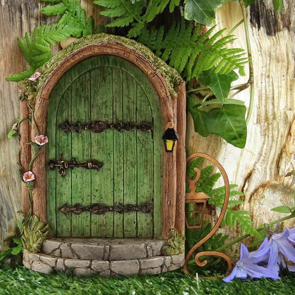Miniature Pixie Elf Fe-Dør Træhave Vindue Dør Jul green