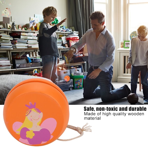 Söt tecknad trä-yo-yo boll leksak för tidig utbildning för barn (Orange prinsessa)
