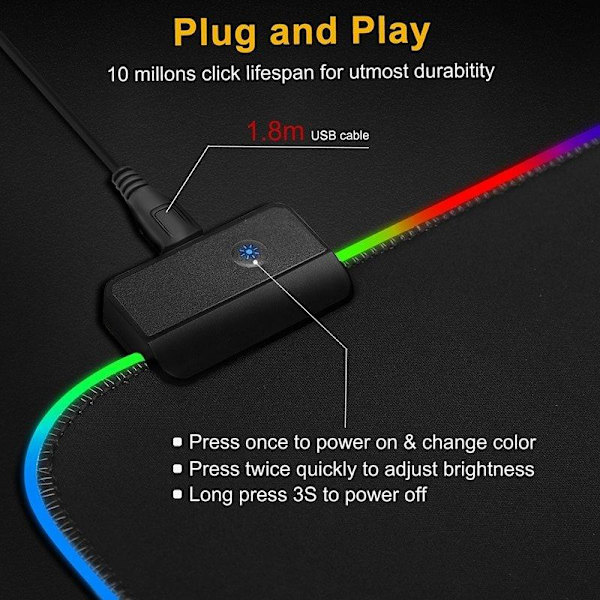 Gaming Mousepad med LED-lys - 80x30cm - RGB
