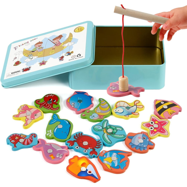Trælegetøj Fiskespil, Montessori-spil til børn 2 år 1
