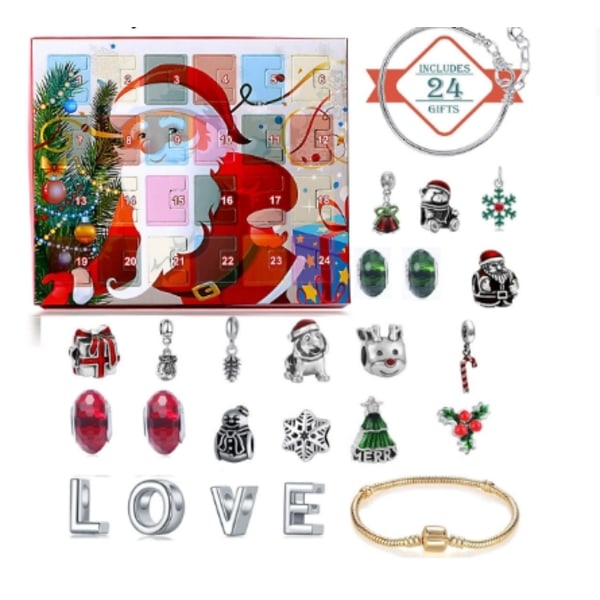 Jultomten LOVE Överraskningsblindbox DIY Barnens Adventskalender Armband Halsband Set A