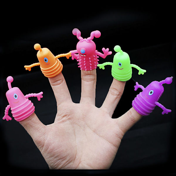 5 stk/sett Tilfeldig stil Farge TPR Plast Søte Fingerdukker Barn Kids Fingerdukker Leke Foreldre Fortellingsrekvisitter